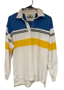 Trader Bay Vintage Mens Size L Y2k Sportswear Striped Long Sleeve Polo Rugby - Picture 1 of 9