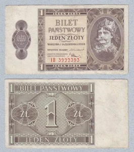 1 Zloty 1938 Polonia P50 VF Alto Grado Rey Boleslaw Chrobry RARO - Imagen 1 de 3