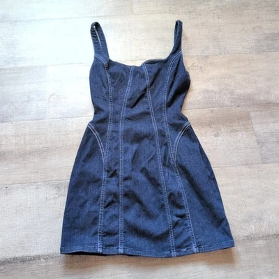 Zara Women's Denim Seamed Mini Dress Dark Blue size S Strapped  - Image 1 of 4
