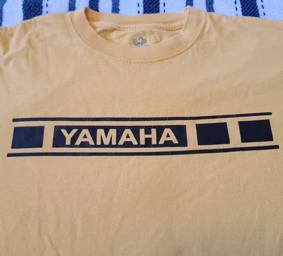 Men's Medium Vintage Yamaha Motorcycles Yellow Black Film Reel Stripe Very Good - Image 1 of 4