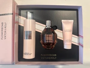 FLOWER BOMB BY VIKTOR & ROLF 3 PC GIFT SET - 3.4 OZ EDP SPRAY BODY LOTION 2PC - Picture 1 of 3