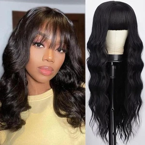 Perruques 12 pouces Body Wave avec frappes cheveux humains pour femmes noires aucune dentelle perruque avant - Photo 1/6