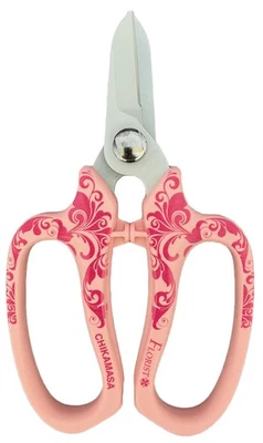 CHIKAMASA Florist Flower Scissors Deluxe Arabesque Pattern Pink MF-9000PA - Image 1 of 4