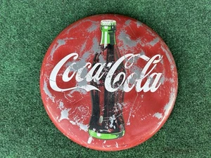 Vintage 1990 Coca Cola Button 12” Advertisement Sign In Heavy Metal  - Picture 1 of 14