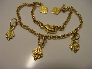 Bijoux Femme Bracelet Breloque 5 Mains de  FATMA Plaqué Or 18K 19 cm - Picture 1 of 1