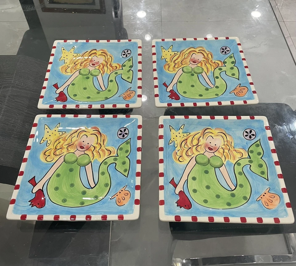 ESSENTIALS BY HOME MERMAID, CERAMIC DECORATIVE PLATE, VINTAGE SET OF 4 - Image 1 of 4