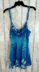 Babydoll Nightgown Negligee Sexy Nightie Blue Floral by Delicates Size M Y2K - Picture 1 of 12