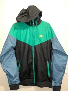 Chaqueta Nike Windrunner Para Hombres L Negra Verde Capucha Cremallera Completa Ventilación Swoosh 727324 Retro - Imagen 1 de 6