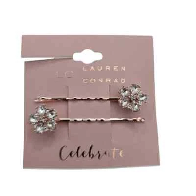 LC Lauren Conrad Women's Trendy Rose Gold Plated Rhinestone Hair Bobby Pins NWT - Image 1 of 3