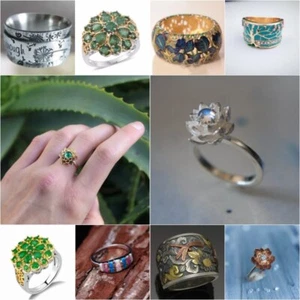 Electroplated Painting Retro Style Zircon Size 5-11 Patterned Ring Women Carving - Bild 1 von 29