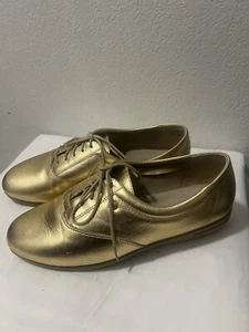 Vintage 1980s Easy Spirit Gold Leather Sneakers Casual Oxfords US Men’s Size 10 - Picture 1 of 5