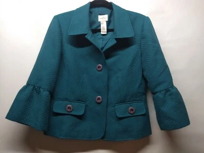 Emma James Turquoise Short Jacket Size 10 3/4 Sleeve 070 - Image 1 of 4