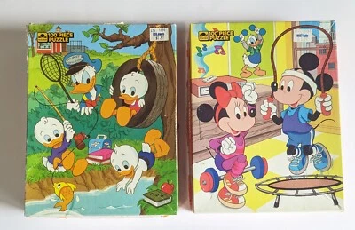 Lot of 2 Vintage Golden Walt Disney 100 Piece Puzzles Mickey Minnie Huey Dewey - Image 1 of 4