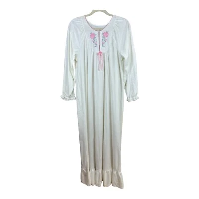 Camisón De Colección Sears Mediano Blanco Rosa Floral Bordado Casa Salón Upcycle Foto 1 de 4