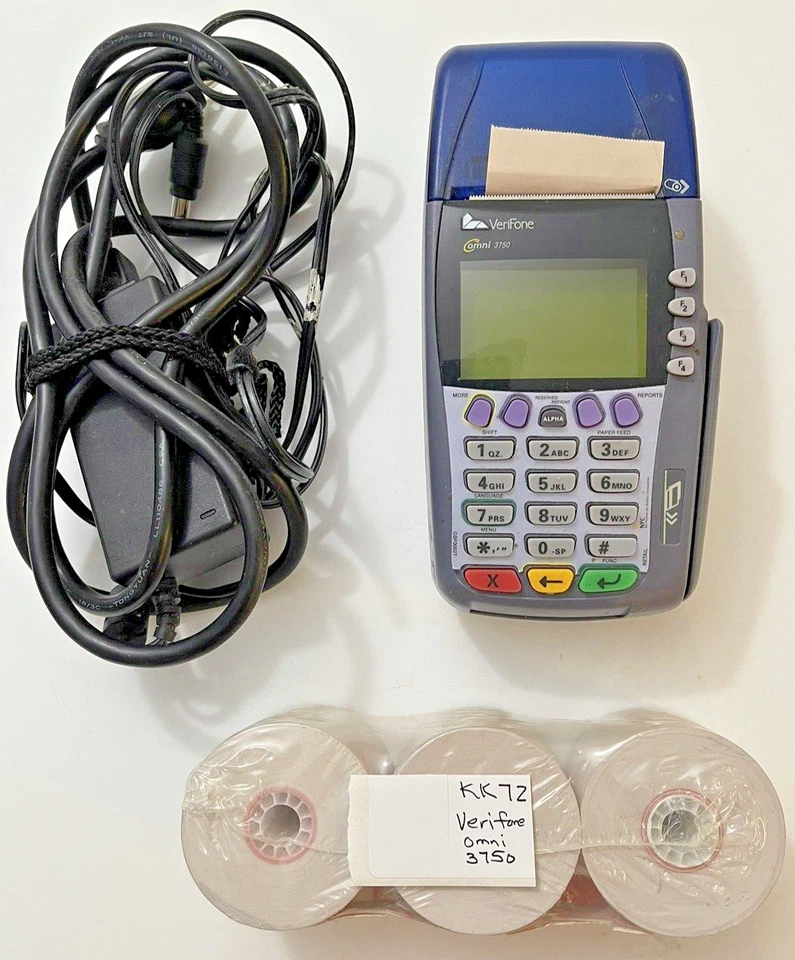 VERIFONE Omni 3750 Credit Card Machine with Pin Pad With Cords & Receipts(KK72) - Image 1 of 1