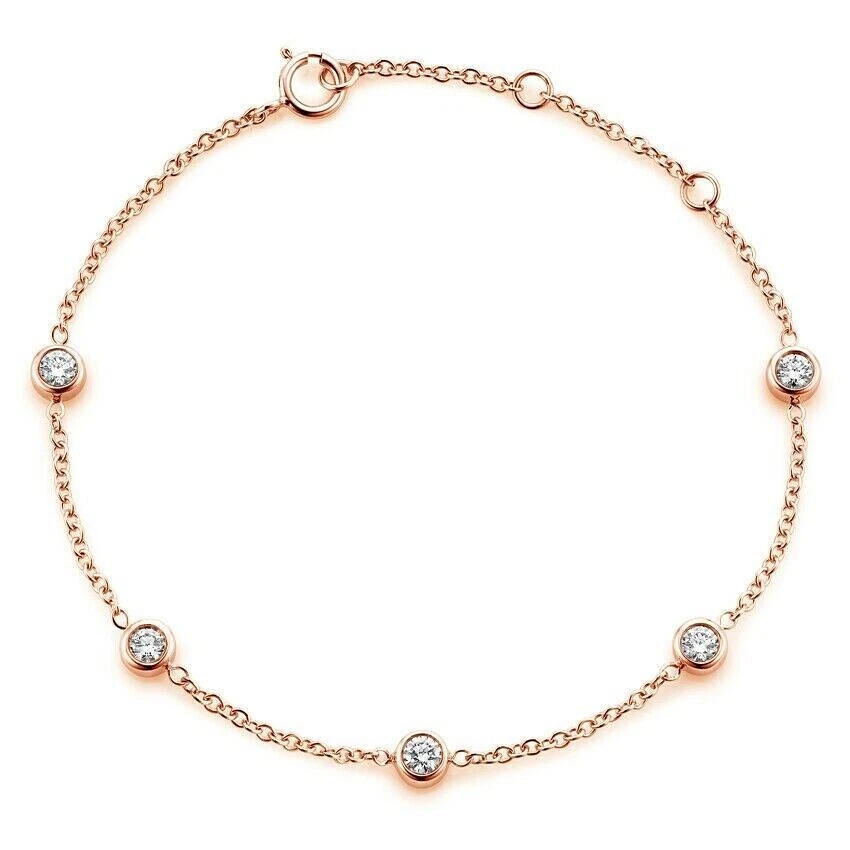 Natural Round Diamond Chain Bracelet With 14 k Yellow White & Rose Gold For Gift - Image 1 of 3