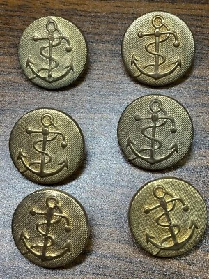 Buttons 6 Metal Gold tone  Shank  Navy Anchor Rope Uniform Large Jacket  7/8" - Image 1 of 4