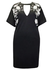 Ex ASOS Choker Dress BLACK Contrast Floral Cotton PLUS SIZE 16 18 20 22 24 26 28 - Picture 1 of 6