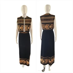 Vintage 60-70s Jo Hardin Tapestry Carpet Vest /skirt Set Boho Hippie Festival - Picture 1 of 14