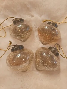 Set of 4 Restoration Hardware 2.5" Onion Gold Tear Drop Crackle Glass Ornaments - Picture 1 of 6