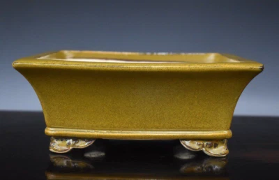 Japanese Bonsai Pot Tokoname EIMEI 7.6"(19.3cm) Soba-yuu Glazed Rectangle L320 - Image 1 of 4