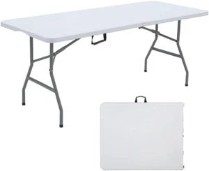 6FT Dining Table, Foldable Plastic Utility Table, Indoor Outdoor Camping, Picnic - Picture 1 of 7