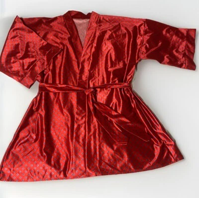 Vintage Lady Cameo Satin High Shine Mini Robe Geometric Print Size Plus Red USA - Image 1 of 4
