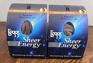 New 2 Pair Leggs Sheer Energy Regular Panty B Suntan 604 26 Reinforced Toe - Picture 1 of 2