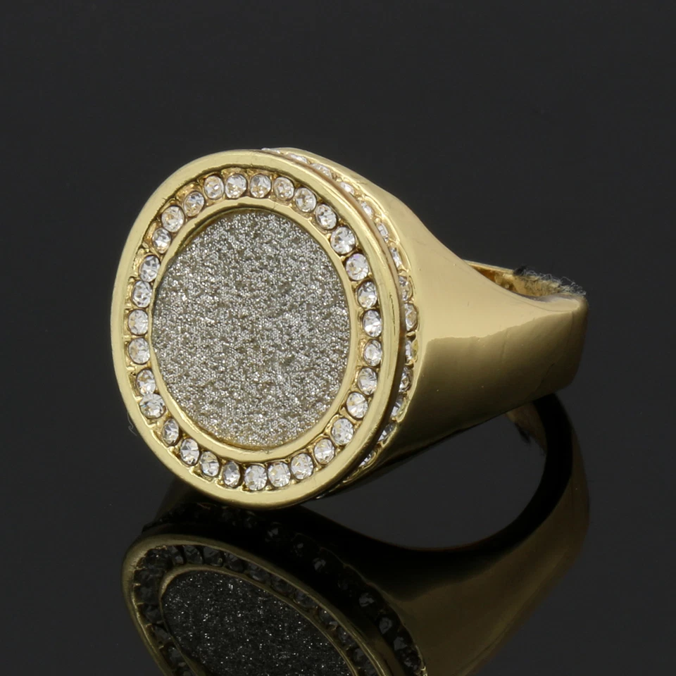 14K Gold Plated Round Ring Silver Stardust Iced Cubic Zirconia Sizes 7 - 12 - Image 1 of 1