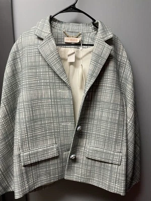 Chaqueta Blazer Damas Tory Burch Estampada Sarga Crosshatch - Talla 10 Nuevo con Etiquetas Foto 1 de 4