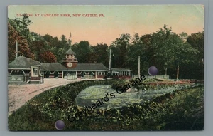 Trolley Station Cascade Park Railroad NEW CASTLE PA Lawrence County Postcard - Picture 1 of 2