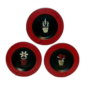 Donna White Hand Painted Wooden Plates Folk Art Set of 3 Signed Daisies Tulip - Picture 1 of 20