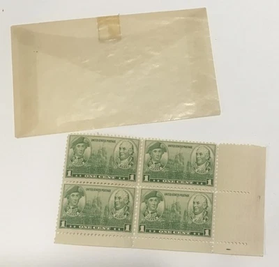 1936 US Barry Jones 1 Cent Postage Stamp Block of 4 Unused - Image 1 of 3