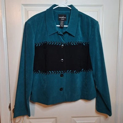 Chaqueta Western Positive Attitude Vintage Azul Teal Negro Terciopelo Rayas Talla 16 Foto 1 de 4