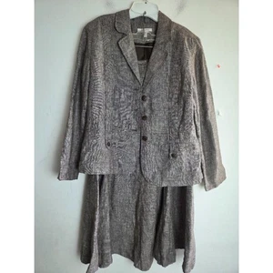 JM Collection Women Grey/Taupe 100% Linen Blazer/A-Line Skirt Suit size 12 - Picture 1 of 8