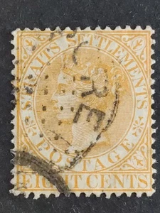 Straits Settlements 1882 1883 Queen Victoria Wmk Crown CA 8c - 1v Used #3 - Picture 1 of 2