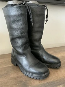 Vintage LL Bean Black Leather Drawstring Wool Lined Lug Sole Winter Boots 9 - Picture 1 of 13
