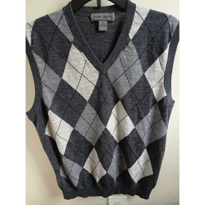 Uomo Bravo Para Hombres XL Argyle Cuello en V Sin Mangas Suéter Chaleco Lana Merino Gris Foto 1 de 4