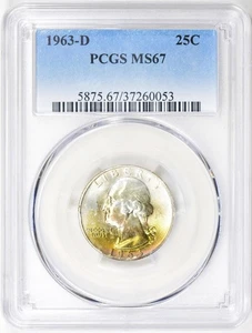 1963 D Washington Quarter NGC MS67 Rainbow Toned - Picture 1 of 3