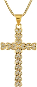 Cross Necklace for Women, 18K Gold Plated Trendy Cross Charm Necklace Jewelry Gi - Picture 1 of 12