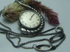 Silberkette mit Uhranhänger 925 er Sterling Silber Handaufzug - Picture 1 of 1