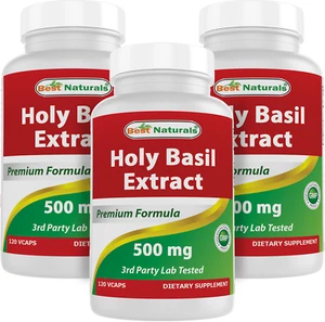 3 Pack Best Naturals Holy Basil Extract 500 mg 120 Vcaps - Picture 1 of 7