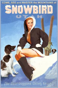 Snowbird Utah Schnee Ski Reise Poster Bretagne Spaniel Hunde Pin Up Kunstdruck 328 - Bild 1 von 6