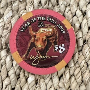 $8 Wynn Year Of The Bull 2009 Oversized casino chip las vegas Very Rare! - Picture 1 of 2