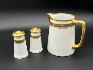 Pickard China Gold GREEK KEY Salt and Pepper Shakers & Milk Pitcher c.1905-1910 - Picture 1 of 19