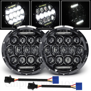 Pair 7" Inch Round LED Headlights Halo Angle Eyes For Jeep Wrangler JK LJ TJ CJ