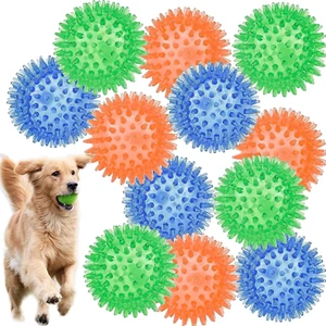12Pack Squeaky Dog Toys Spiky Dog Balls Cleans Teeth and Promotes Dental and Gum - Picture 1 of 7