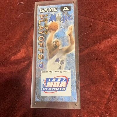 1997 NBA PLAYOFF COMMEMORATIVE TICKET VIP GAME A - PLEXI PROTECTOR ORLANDO MAGIC - Image 1 of 4