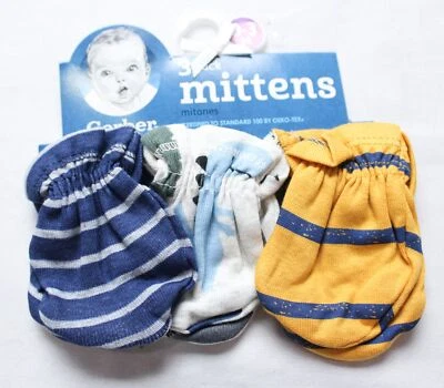Paquete de 3 guantes gráficos Gerber unisex para bebé JL3 multicolor talla 0-3 meses nuevos con etiquetas Foto 1 de 4