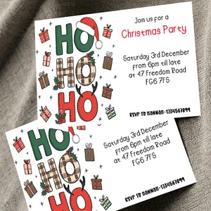 Personalised Christmas Party Invitations Ho Ho Christmas Invites A6x 10 - Picture 1 of 4